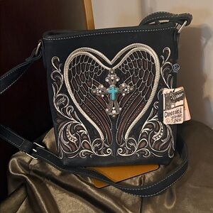 PG Collection Black and Brown Embroidered conceal and carry Crossbody Bag